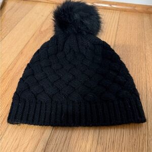 J. Crew Black Knit Pom-Pom Beanie